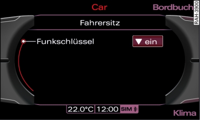 Display: Memoryfunktion für Funkschlüssel aktivieren